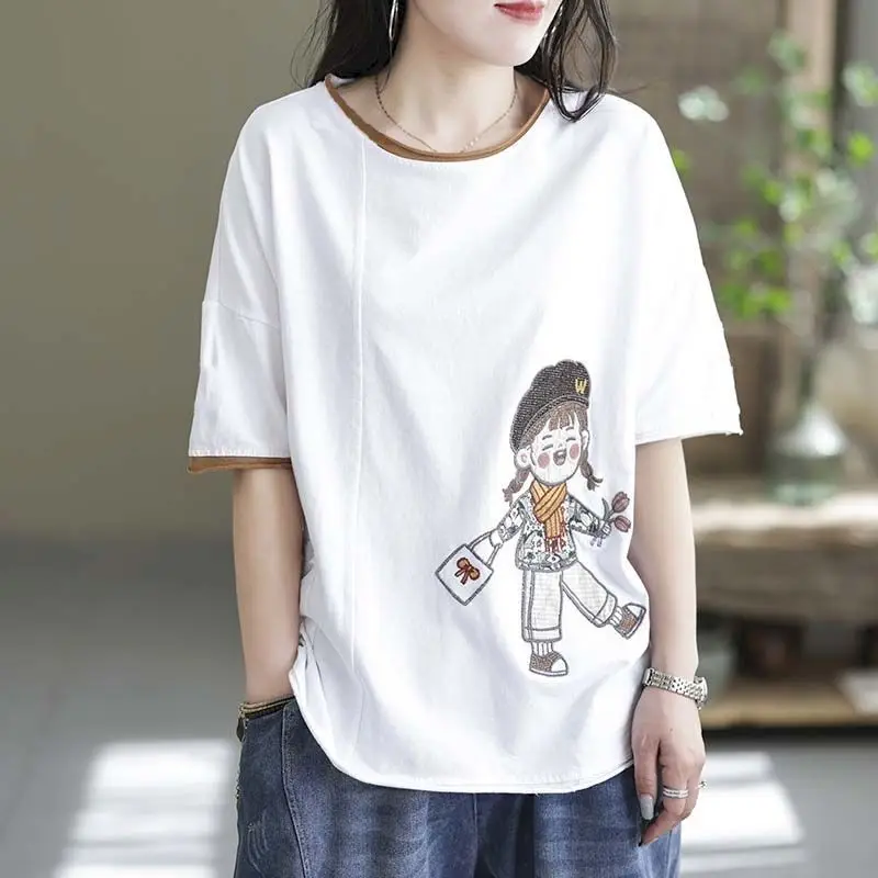 98% Cotton T Shirts Women Fashion Hole Design T-shirt Casual Vintage Short Sleeve Tops Summer Trend Loose Slimming Thin Tshirt