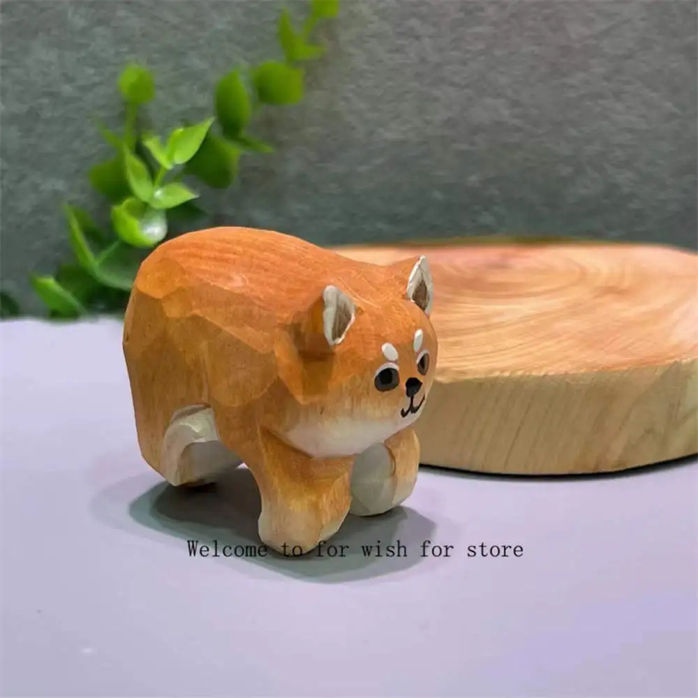 New Basswood Cure Shiba Inu Car Akita Decoration Computer Mobile Phone Pendant Handmade Wood Carved Wood Decoration