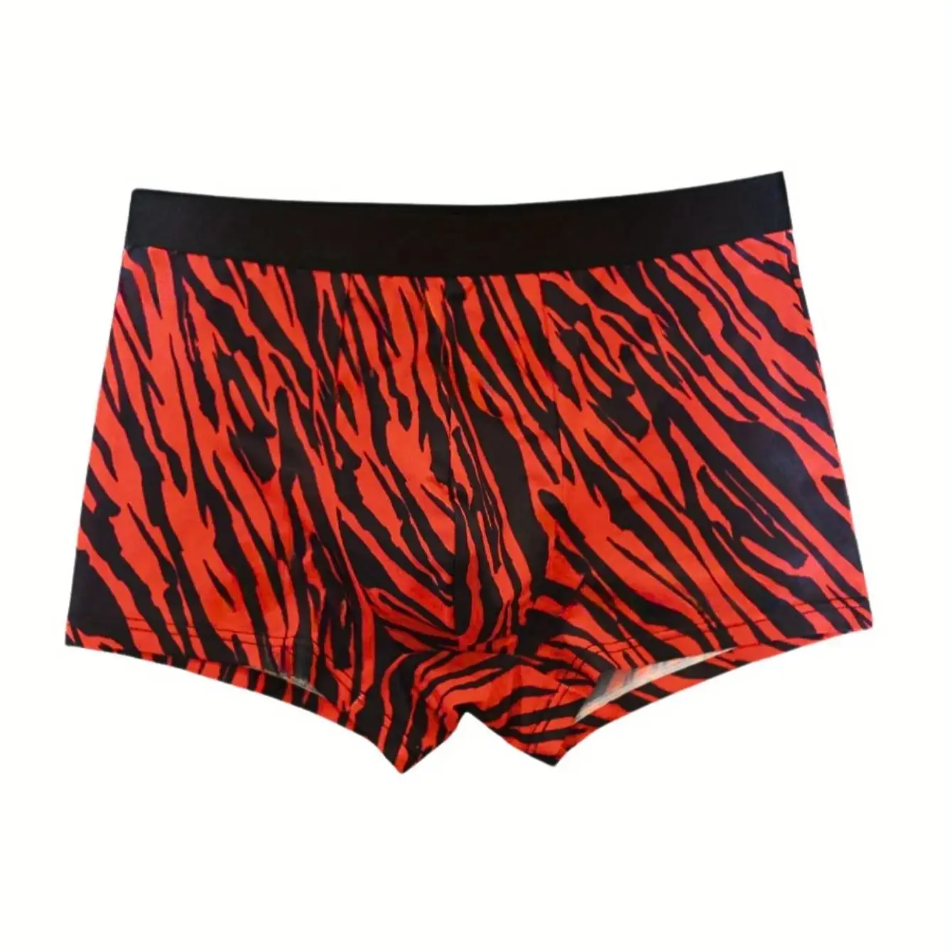 1pc Men's Ice Silk Zebra Print Boxers, Cool Soft Breathable Stretch Underwear, Casual Color Block Comfy Briefs