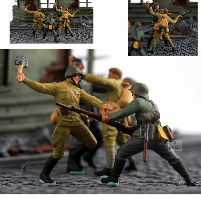 Modelo 1:72 pintado, 4 Uds., mano a mano, combate en el campo de batalla, figuras de acción de soldados, accesorios de escena DIY, exhibición de colección