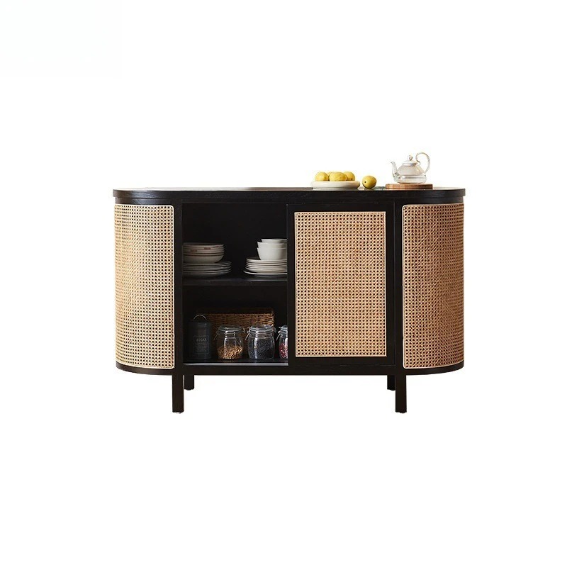 

Selection wind household solid wood dining side cabinet simple double-layer log black entrance cabinet