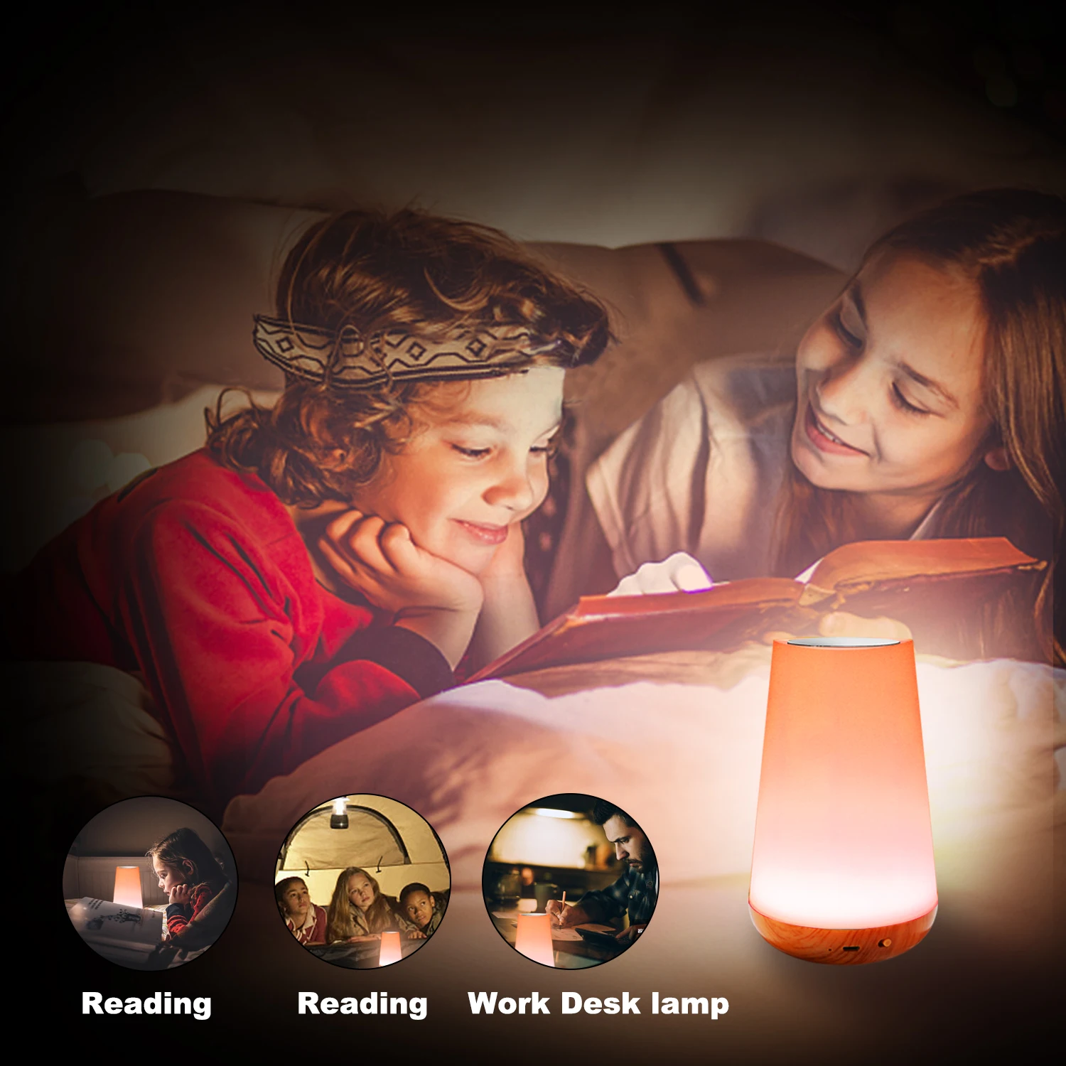 

Wooden Base LED Night Light Colours Adjustable Children's Eye Care Reading Light Desktop Decor Remote Control Bedroom Lighting