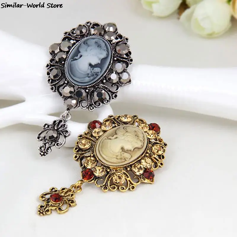 1PC Vintage Gothic Style Rhinestone Crystal Cameo Beauty Head Brooches For Women Brooch Pin Anquite Assorted Bouquet