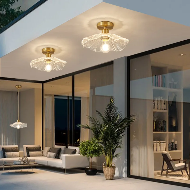 

Nordic Flower Glass ceiling lamp E27 luxury crystal chandeliers for living room Kitchen Bedroom Hanging Lamp room decor light
