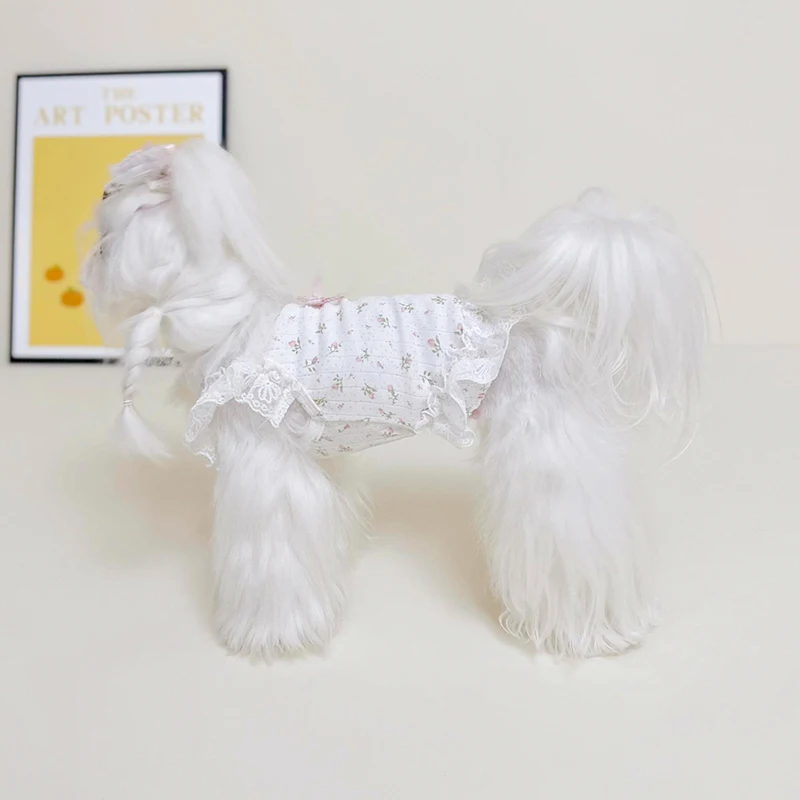 

Puppy Dog Cats Clothing Casual Pure Cotton Home Wear Cute Flower Bear Print Hoodie Dress For Small Medium Dog Poodle Pet Clothes