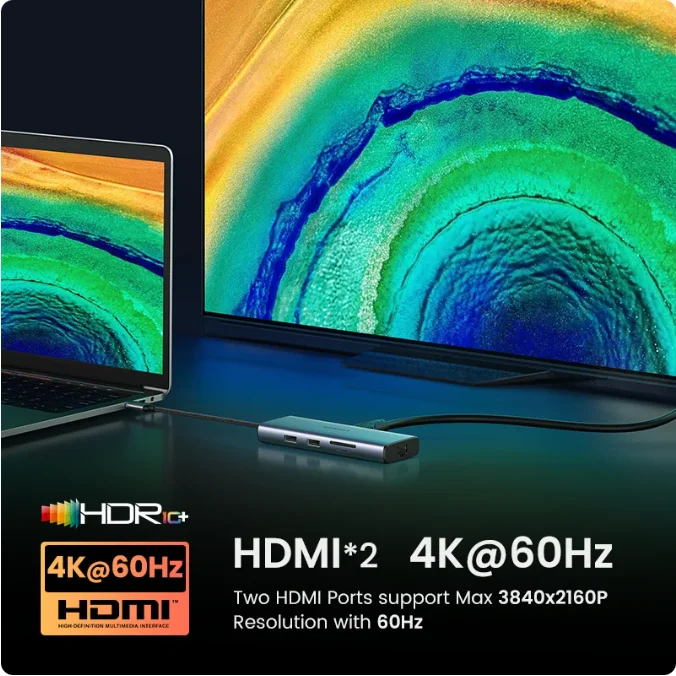 UGREEN USB C Hub with 4k/HDMI ,9-in-1 USB C to Ethernet Adapter, 5Gbps USB-A 3.0 Docking Station,PD 60W Charging, SD Card Reader