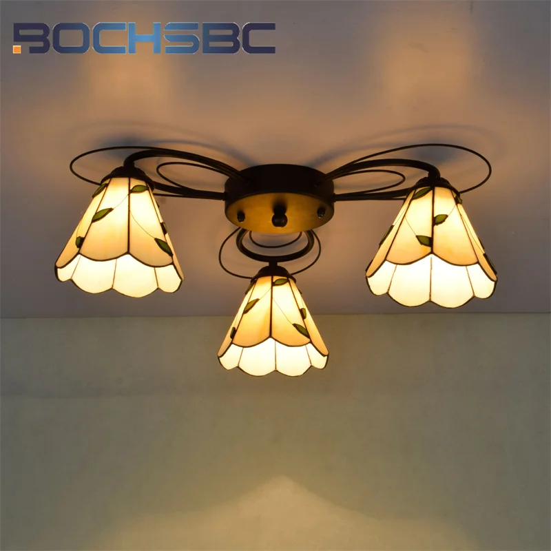 BOCHSBC Tiffany 22 inch stained glass Pomesian ceiling light deco the bedroom dining room balcony aisle warm leaf pendant light