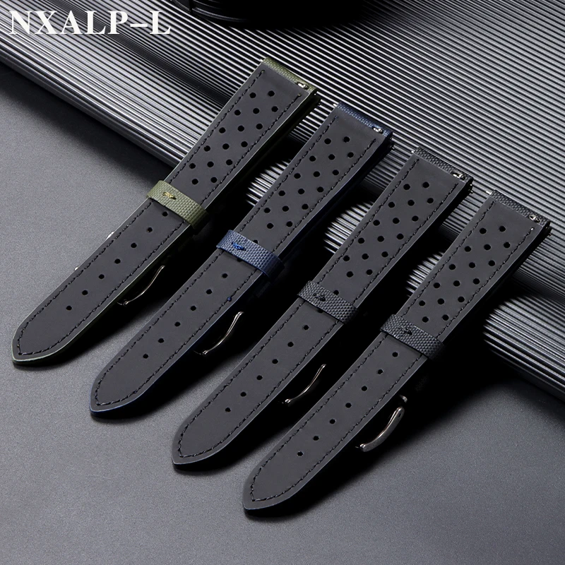 Quality Sailcloth Leather Watch Strap 18mm 20mm 22mm Quick Release Breathable Watchband for Seiko for Omega Bracelet Sport Bands