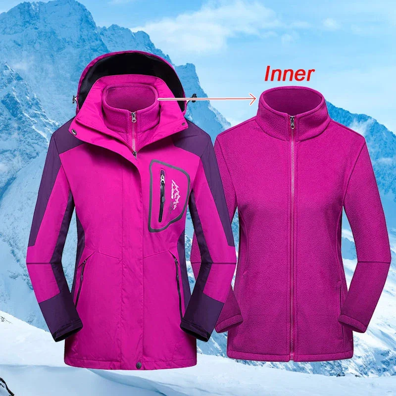 

Winter Jackets 2 in 1 Set Women Waterproof Windproof Fleece Warm Raincoat Hiking Camping Skiing Climbing Thermal Coat Female