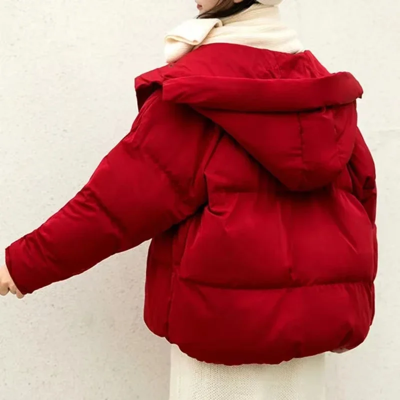 2023 New Winter Thicken Puffer Jacket Women Down Cotton Cotton-padded Jacket Crop Tops Warm Long Sleeve Coats Pink Black Red