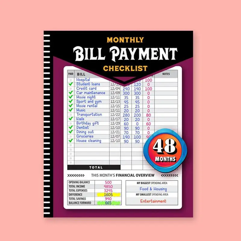 Bill Payment Tracker Monthly Financial Budgeting Management Book For Family Expense Tracker 4-Year Guide Payment For Easy Saving
