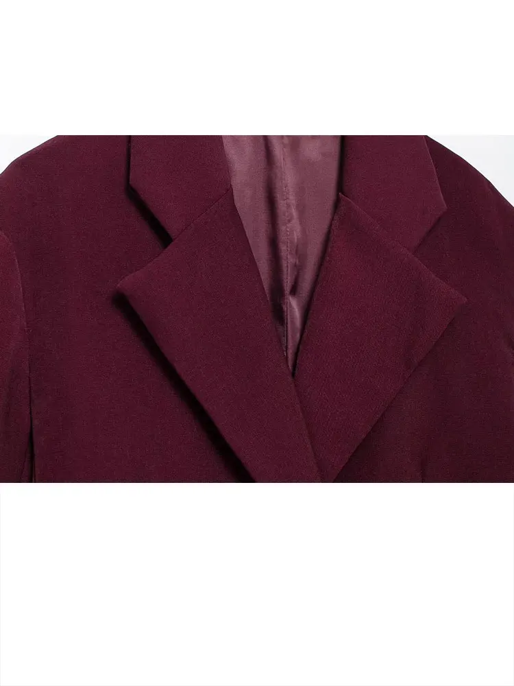 HH TRAF 2024 Blazer rosso bordeaux per le donne Moda Nuovo cappotto allentato solido Donna Capispalla selvaggio Cardigan femminile Top Trendy