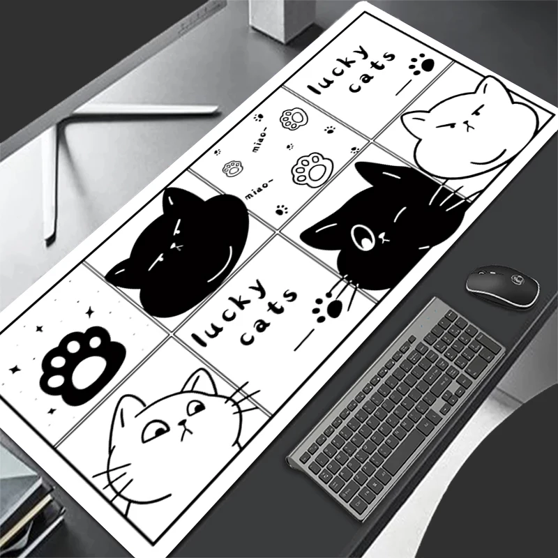 لوحة ماوس ألعاب من السيليكون على شكل قطة سوداء جميلة كرتونية بحافة كبيرة وقفل لوحة المفاتيح ولوحة المفاتيح مع حصيرة طاولة مضادة للانزلاق #6