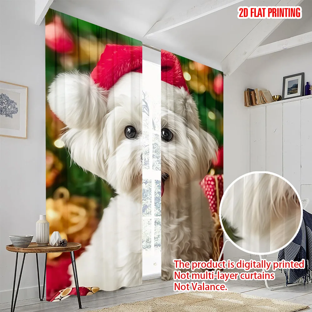 2 pezzi, tenda con stampa aereo 2D Popolare cappello da Babbo Natale e albero di Natale Tessuto durevole 100% poliestere (senza asta) Arredamento della stanza per