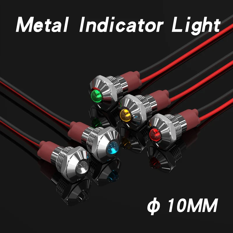 10mm Power Signal Light Small Indicator Lamp 3V 12V 24V 220V Red Blue Yellow Green White Waterproof With Wire Indicator Light