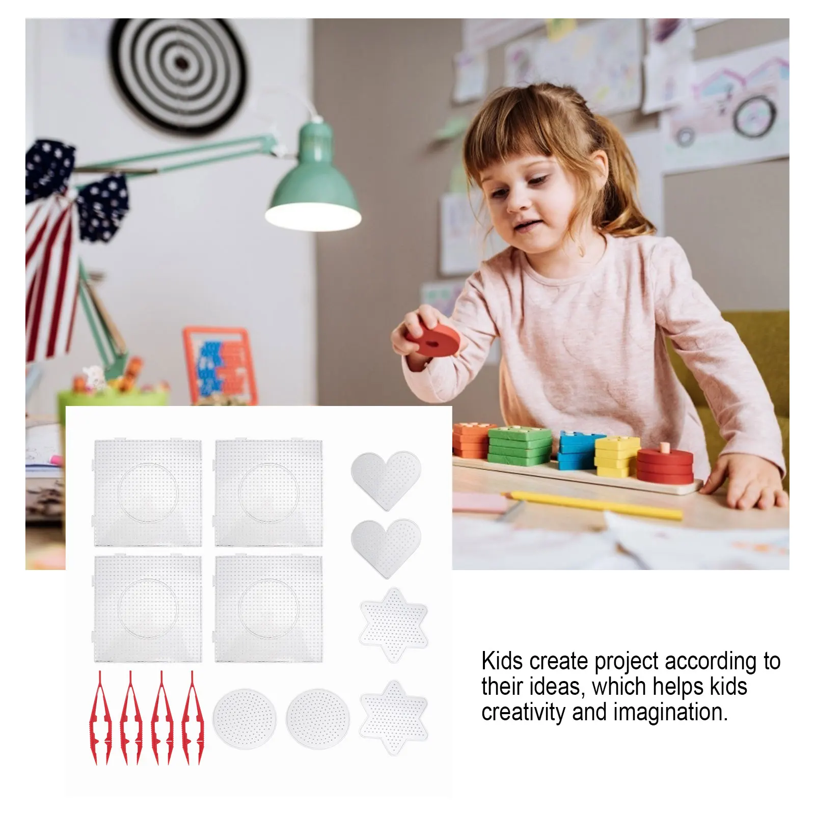 

14pcs Diy Educational Tool Kids Craft Beads Plastic Pegboards Fuse Beads Boards Interlocking Design Set For