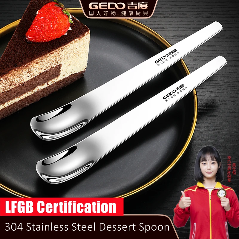 

2 Pcs LFGB Certificated Pure 304 Stainless Steel Dessert Spoon Original Fashion Design Widen Handle Square Head Ice Cream Scoop