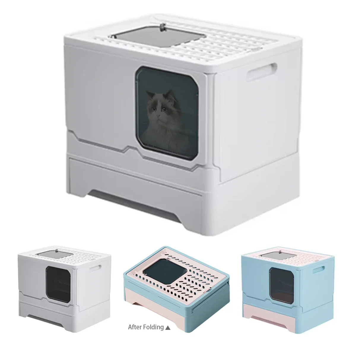 

Drawer Cat Sandboxes Large Capacity Closed Cat Litter Box Self-cleaning Anti-splash Cat Toilet Sand Shovel Foldable Pet Supplies