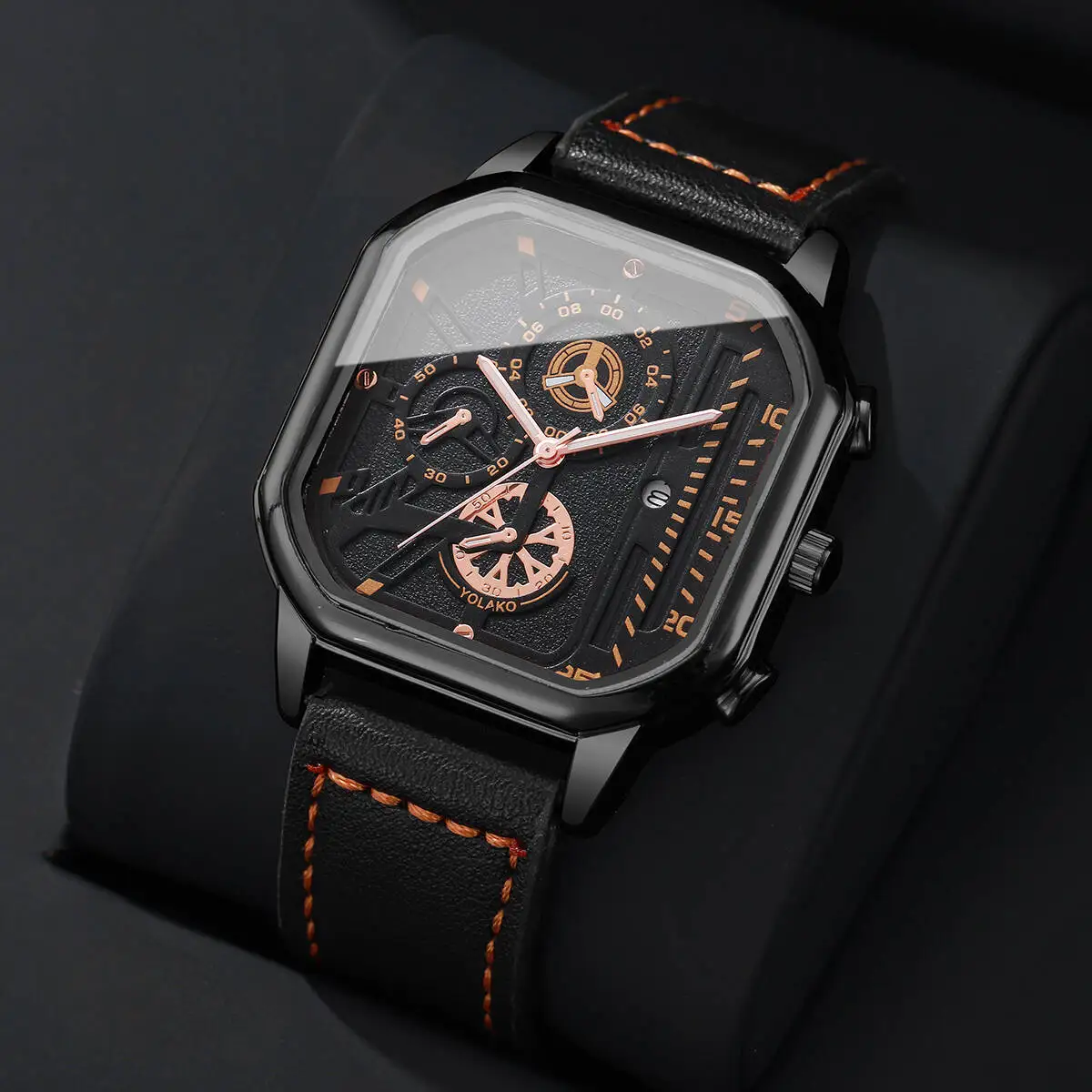 Luxury Large Dial Men Sports Watches Casual Leather Strap Square Quartz Watch for Mens Clock Reloj Hombre
