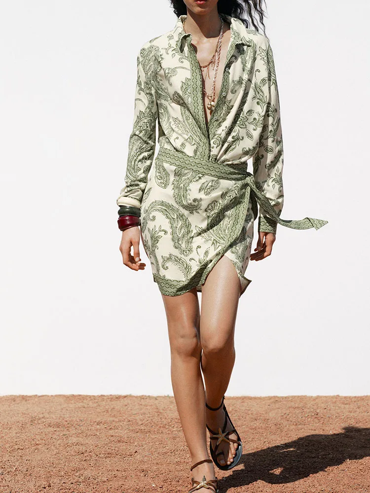 Casual Zomer 2025, Dames Faion Print Lange Sve Collared irt Veelzijdige Sle UV-bescherming Knoopsluiting Ander materiaal