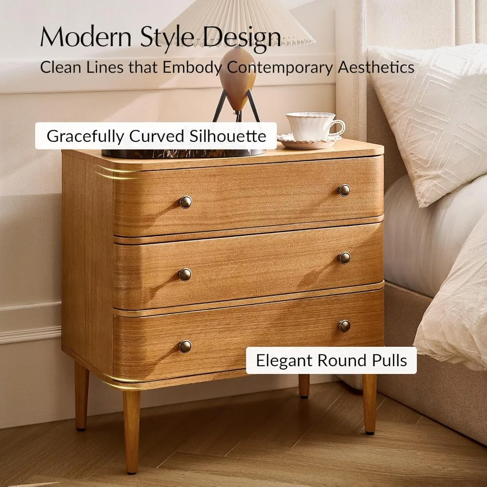 منضدة خشبية معاصرة ذات 3 أدراج مع محطة شحن وأقدام قابلة للتعديل