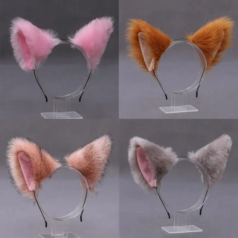 HXBA Realistic Cats Ear Furry Plush Headbands Japanese Hair Hoop Accessory for Anime Cosplays Carnivals Birthday Partie