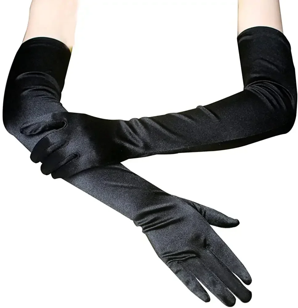 Elegant Purple Red Black White Bridal Party Gloves for Wedding Prom One Size Fashion Stretch Satin Opera Women Pink image 3
