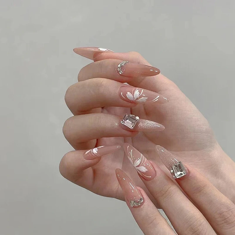 White Magnolia Flower Hand Drawn Temperament Nail Sticker Enhancement Adhesive Decal Decoration