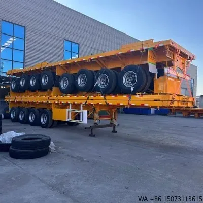 Semirremolque de transporte de contenedores de 20 pies y 40 pies con cerradura giratoria ajustable 12500x2500x1600-3100 mm Camión contenedor plano de 3 ejes