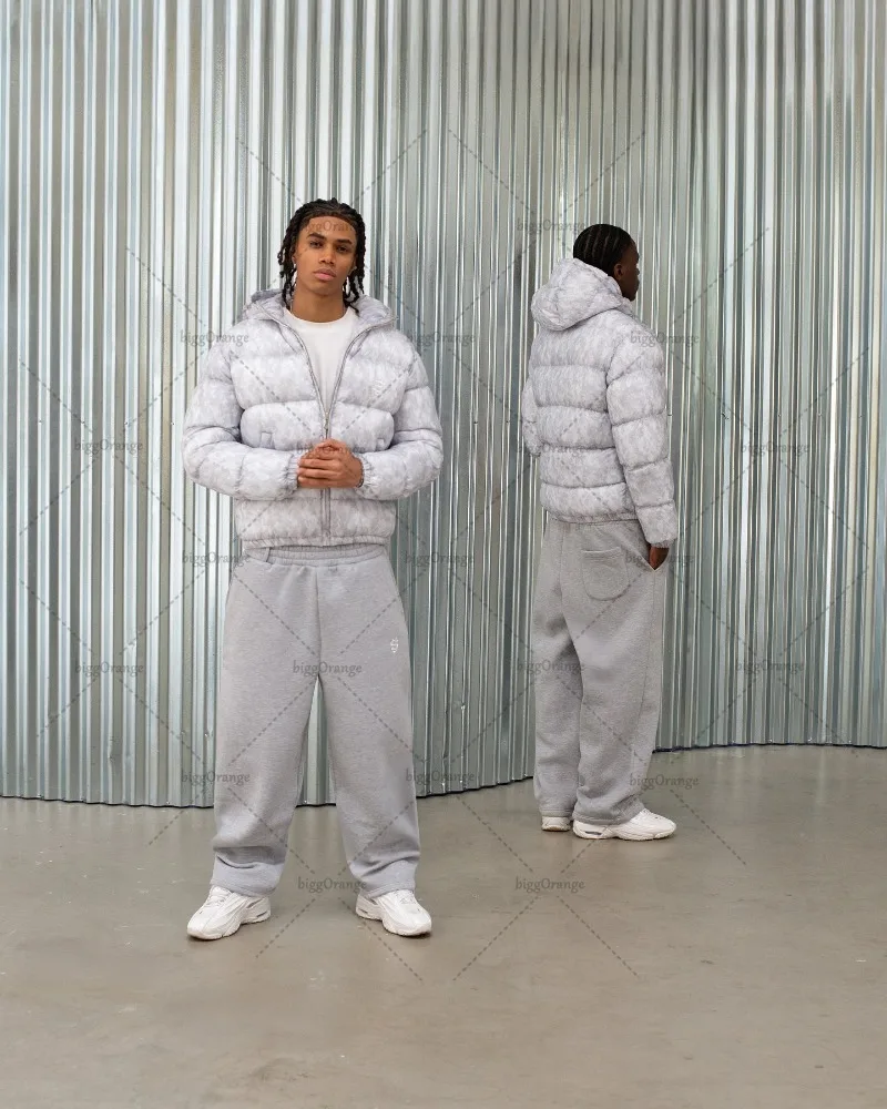 Modische glänzende warme Daunenjacke Männer High Street Fashion Kleidung amerikanische neue Harajuku Y2K Casual lose Reißverschluss Kapuzenjacke