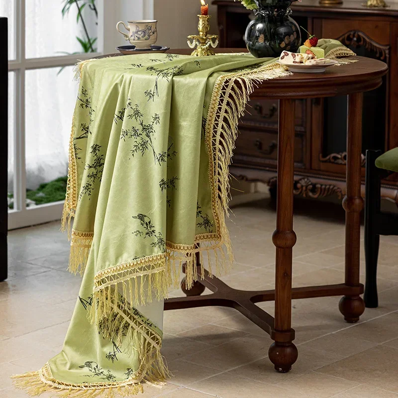 Bamboo Pattern Classical Vintage Tablecloth Chinese Style Literary Tablecloth Light Luxury Round Table Coffee Table Cover Cloth