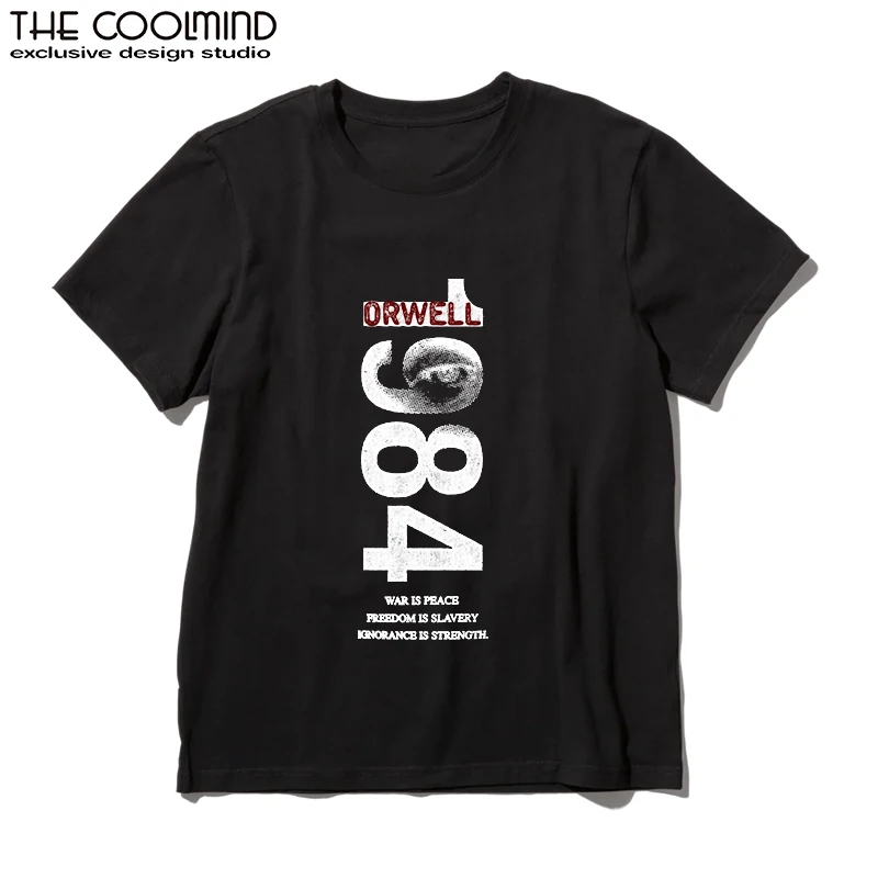 Coolmind U0014-T2 1984 Graphic Print Men T Shirt O-Neck Loose Tshirt Men 100% Cotton Tee Shirts