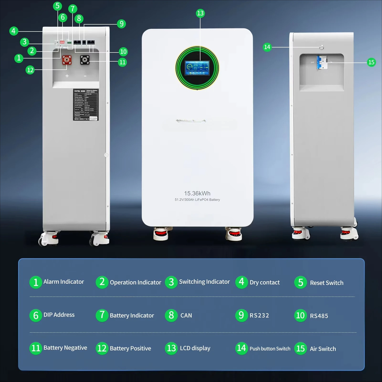 IP65 مقاوم للماء 51.2 فولت 314ah 16KWH Lifepo4 بطاريات ليثيوم أيون مثبتة على الحائط