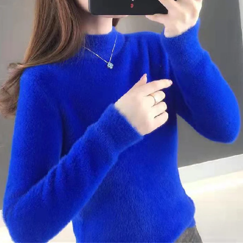 2023 autunno inverno donna stile coreano spesso caldo morbido maglione lavorato a maglia di base femminile solido manica lunga Pullover allentato