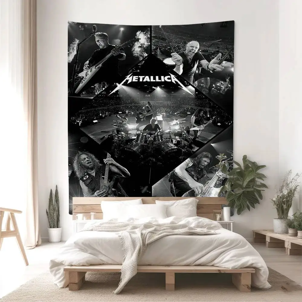 Metallica Live-Konzert-Collage-Wandteppich – Schwarz-weiße Band-Performance-Kunst, kühne Raumdekoration für Heavy-Metal-Musik-Fans