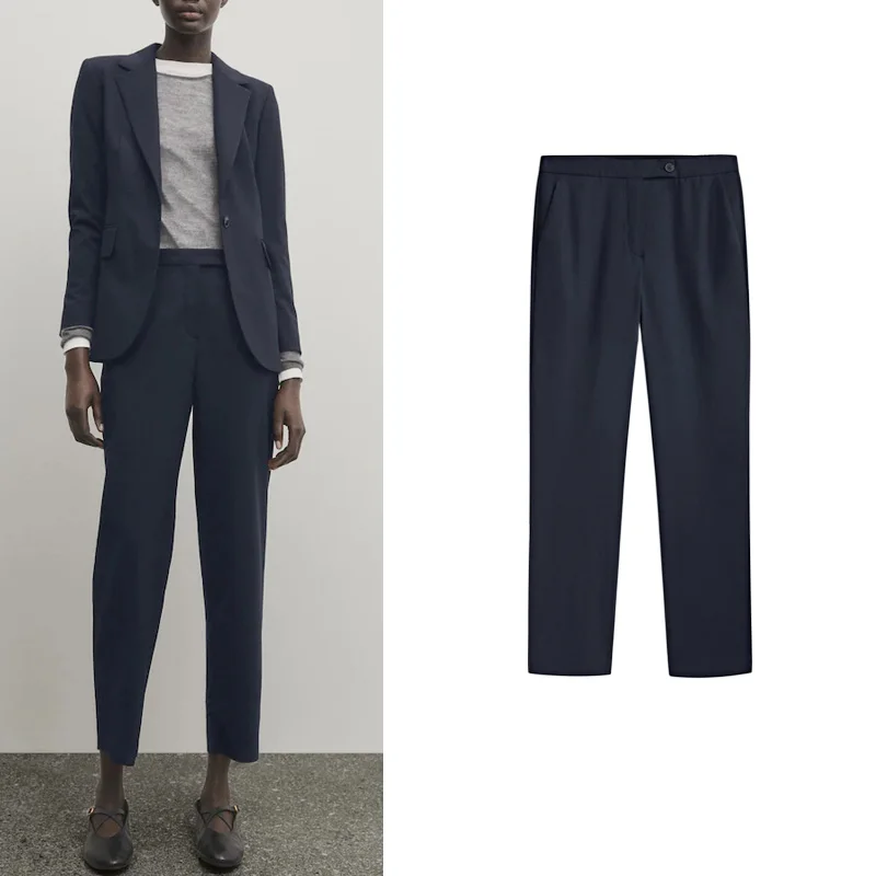 Fashionable Navy Blue Suit Pants for Women Professional Lightweight Maturity Style Commute to Work MD New Arrival 5012514