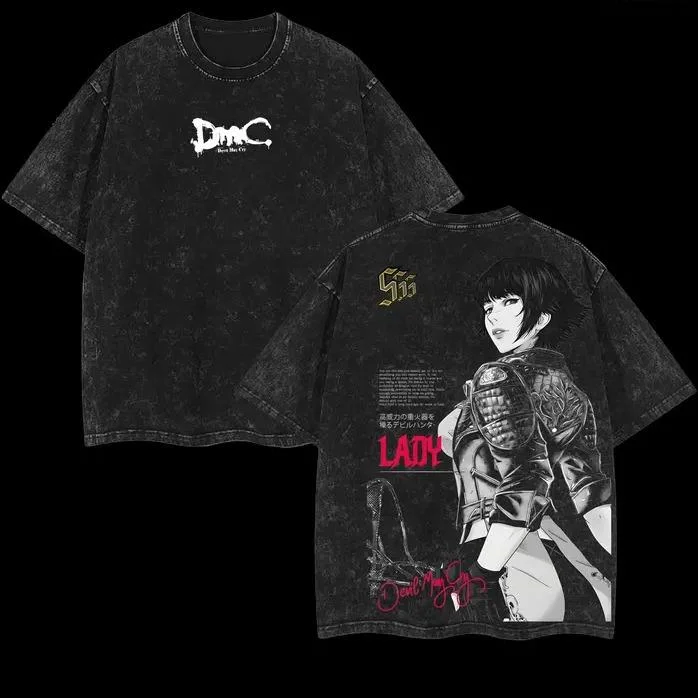 New Lady Cool Graphic T-shirt Anime Devil May Cry Vintage Washed Oversized T Shirt Men Women Clothing Cotton Short Sleeve Tees