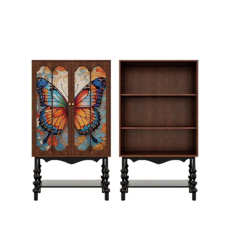 

Medieval solid wood tall bookcase living room against the wall multi-function