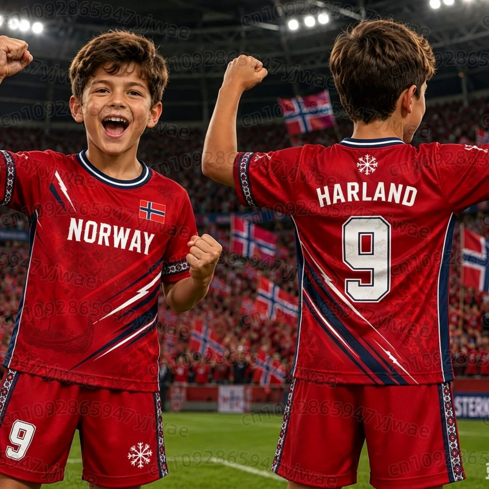 26 Jungen HAALAND Nr.9 Fußballtrikot T-Shirt Shorts Set Damen Herren Norwegen Fußballfans Shirt Shorts Set Kinder Trainingsanzug 2-teiliges Set