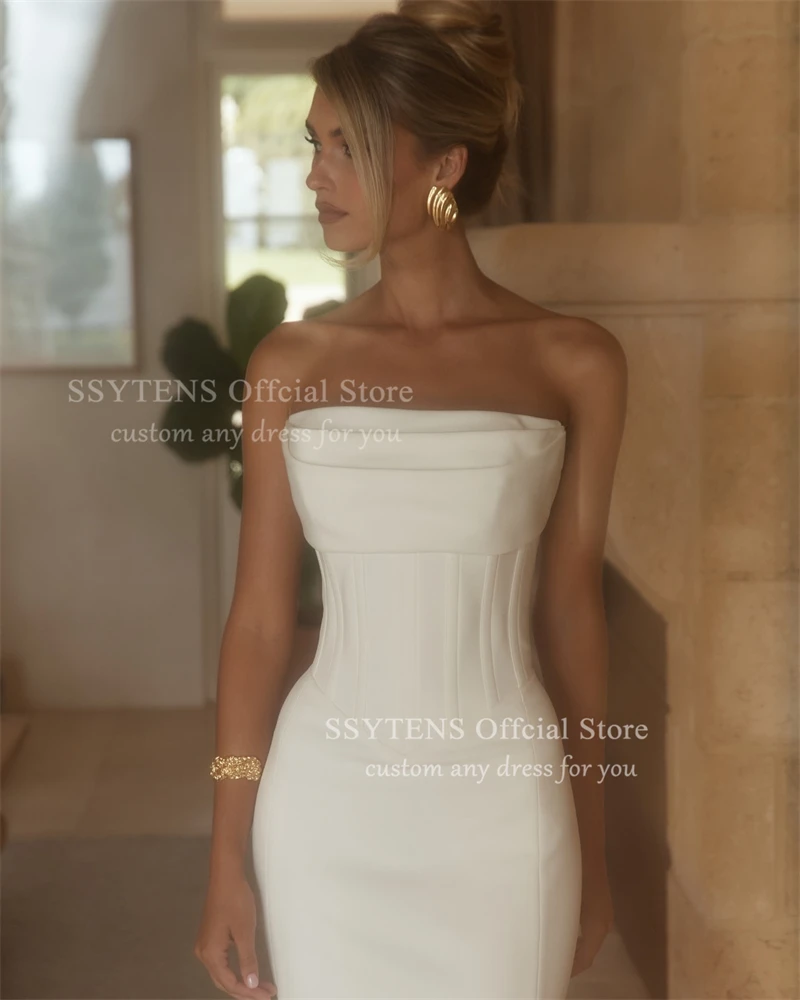 Ssytens simples sereia branco vestidos de casamento cetim sem costas vestido de noiva trem varredura vestido de noiva vestidos de fiesta personalizado