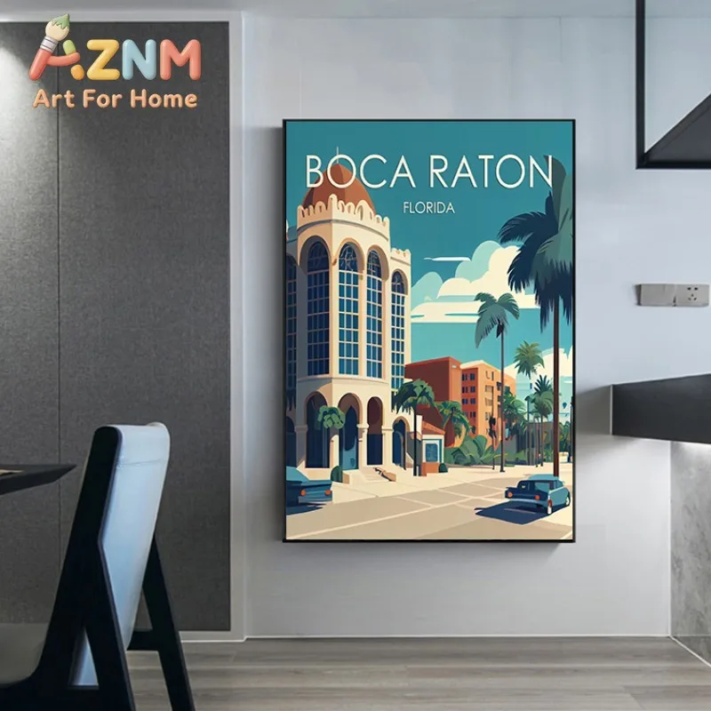 Florida Retro Travel Canvas Print Wall Art Miami Jacksonville Multi-City Vintage Poster Set Minimalist Home Decor Souvenir Gift view 3