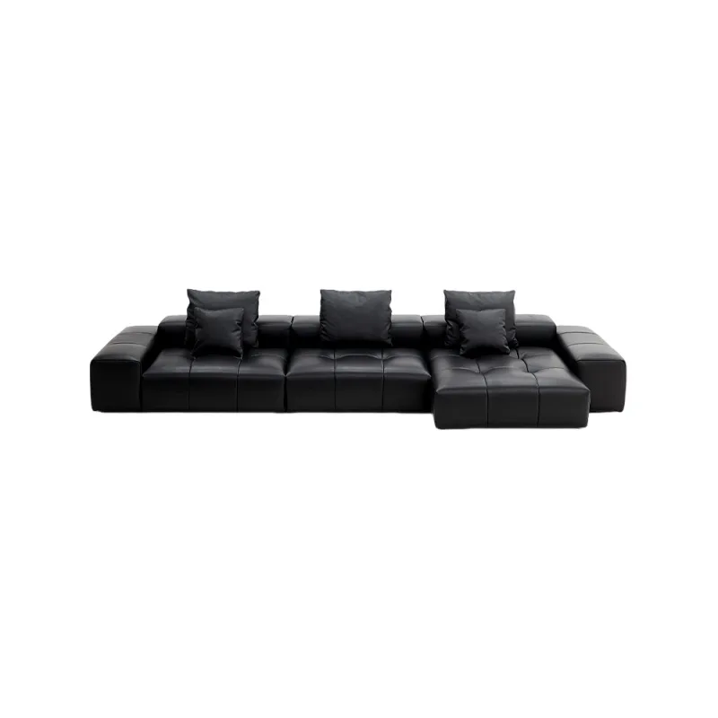 

Italian minimalist pixel sofa top layer leather sofa black module combination living room high-end straight row leather art sofa