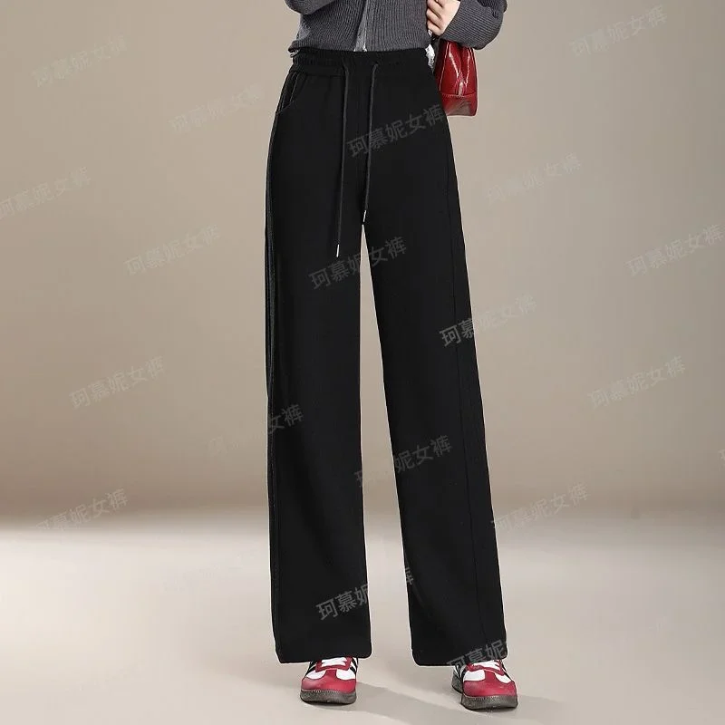 الخريف والشتاء فضفاض مستقيم المرأة ضيق واسعة الساق السراويل الجديدة 2025 عالية الخصر المألوف سليم عادية