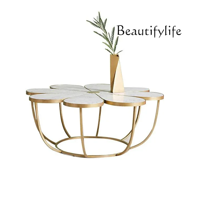 

Nordic petal tea table, light luxury living room, modern wrought iron leisure, special-shaped marble low coffee table