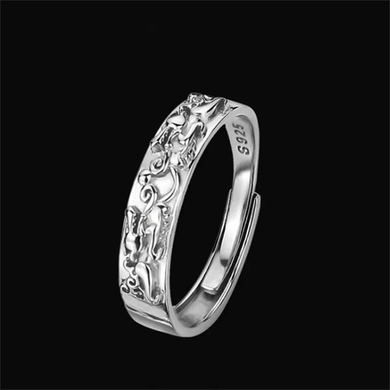 Bague Pixiu en argent regardé 925 pour homme, Totems d'animaux, index de mode, matiques simples, personnalité masculine, bijoux réglables pour garçon