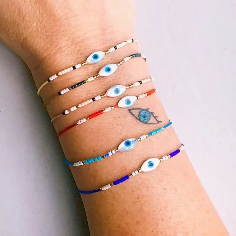 Rice bead bracelet Creativity Eye Bohemia Pattern Hand weaving Adjustable Female Fashion Simplicity Beaded bracelet