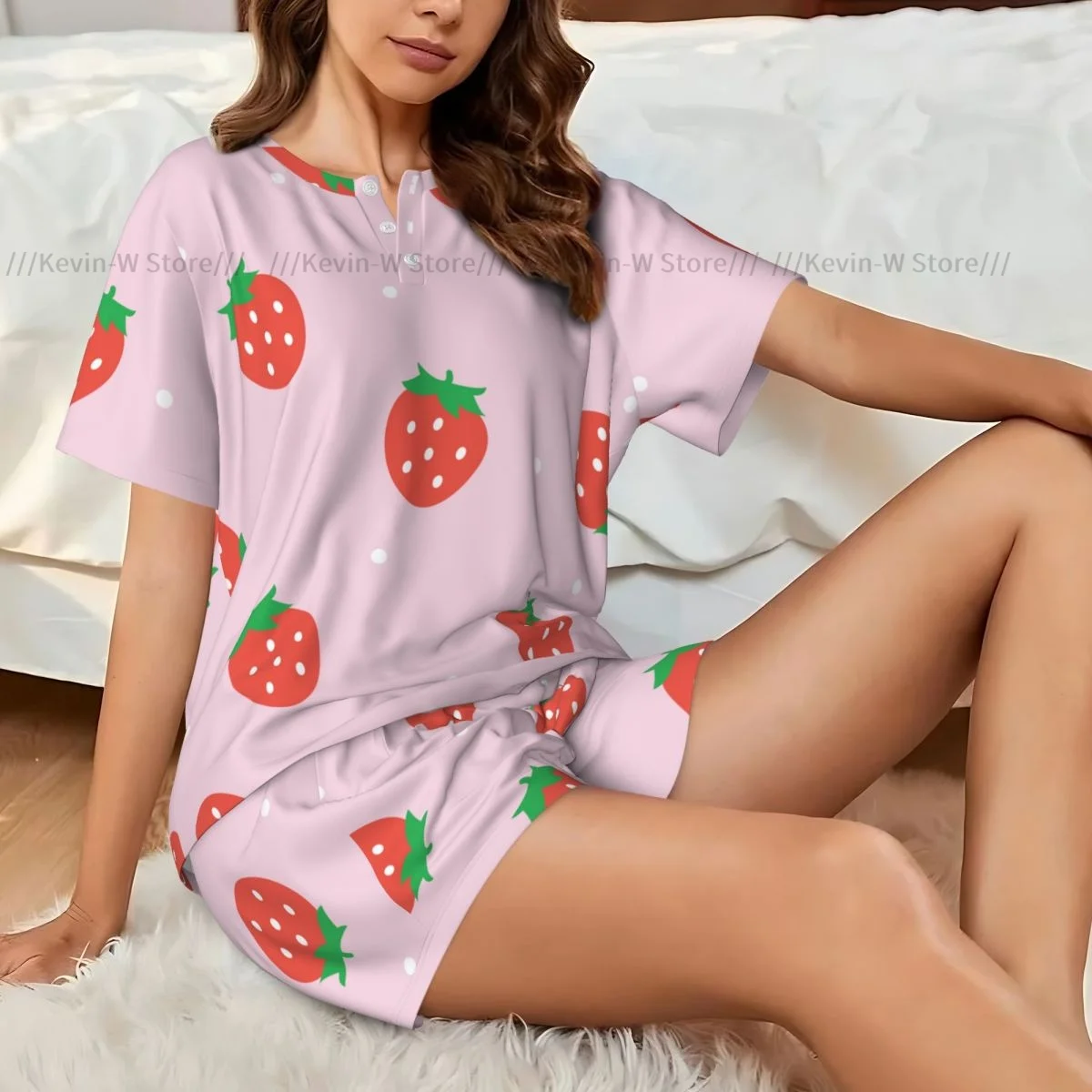 

Женский пижамный комплект Red Strawberry Love, летний женский костюм с короткими рукавами, домашняя одежда