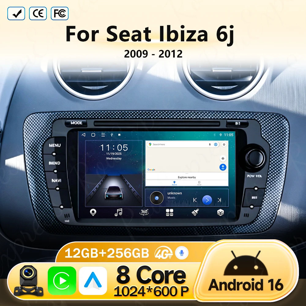 

Android 16 Car For Seat Ibiza 6j 2009 2010 2011 2012 Wireless CarPlay Car Multimedia Player 4G Navigation Radio Stereo GPS Video