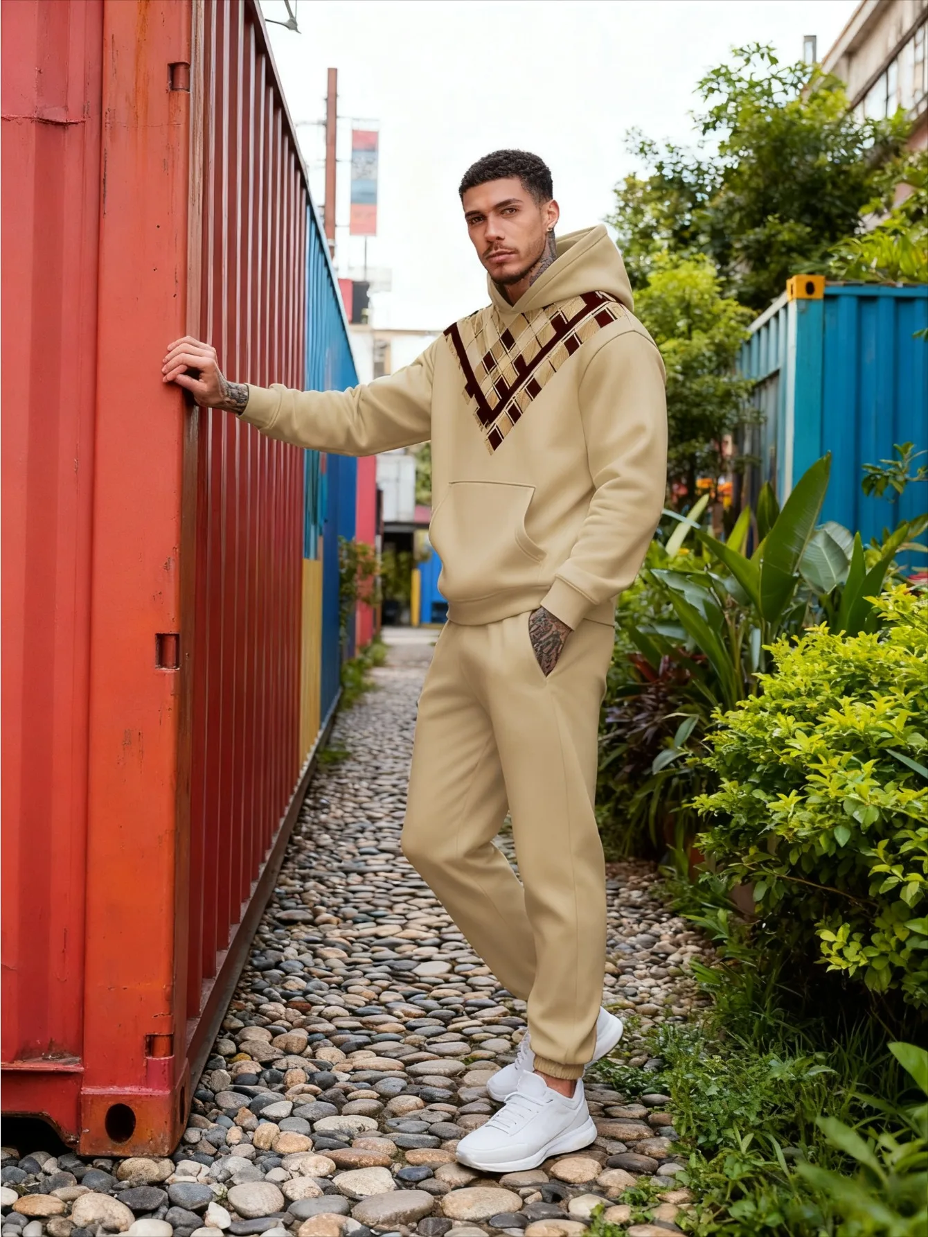 Ensemble à capuche décontracté tendance imprimé numérique 2 pièces pour hommes