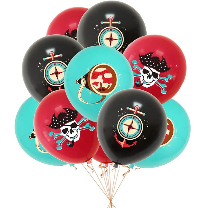 10pcs Caribbean Pirates Party Balloons Pirate Skull Latex Balloon Bouquet for Pirate Nautical theme Birthday Party Decorations